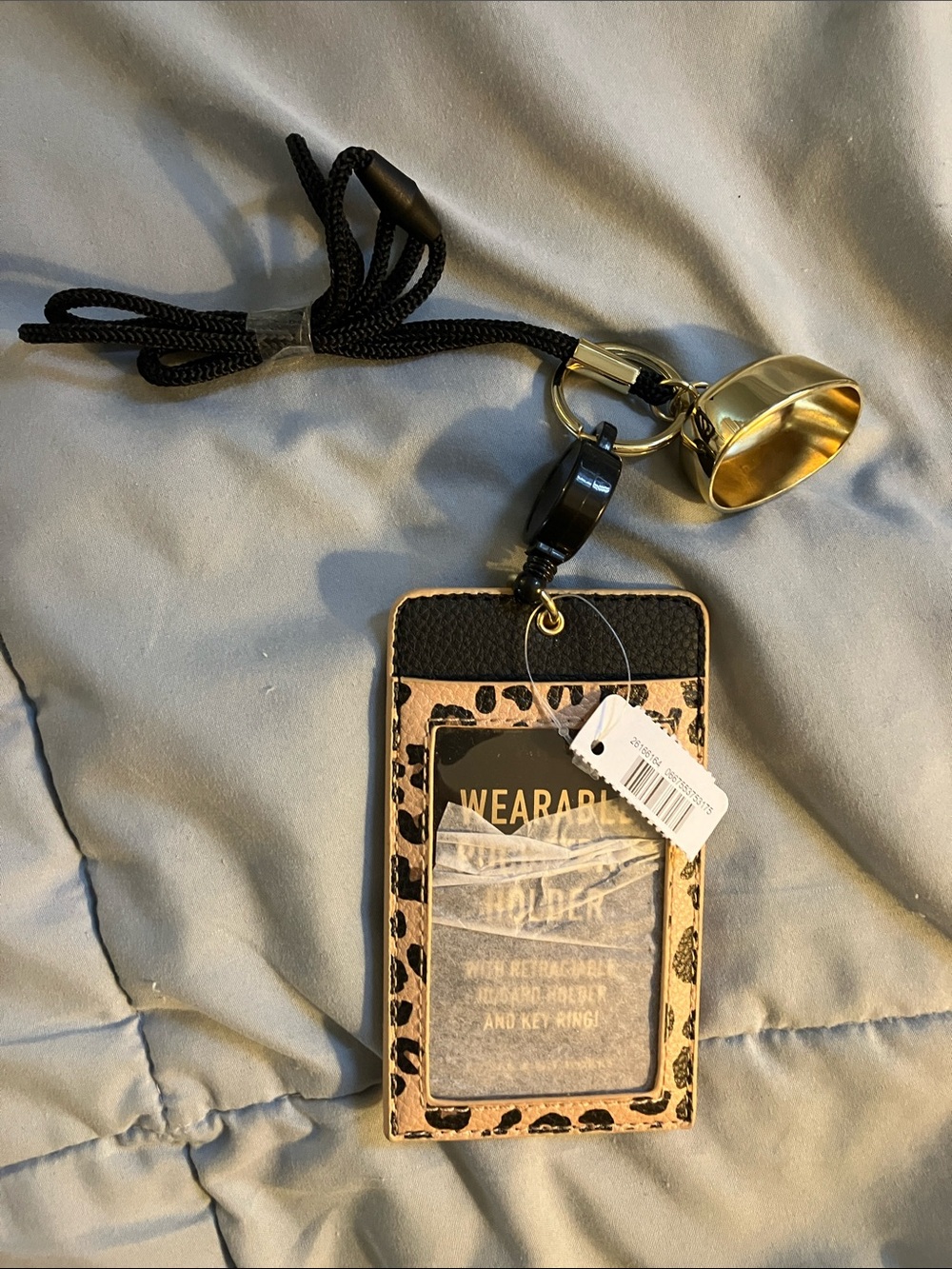 Leopard Print Wearable ID Holder with Gold Bell Accent